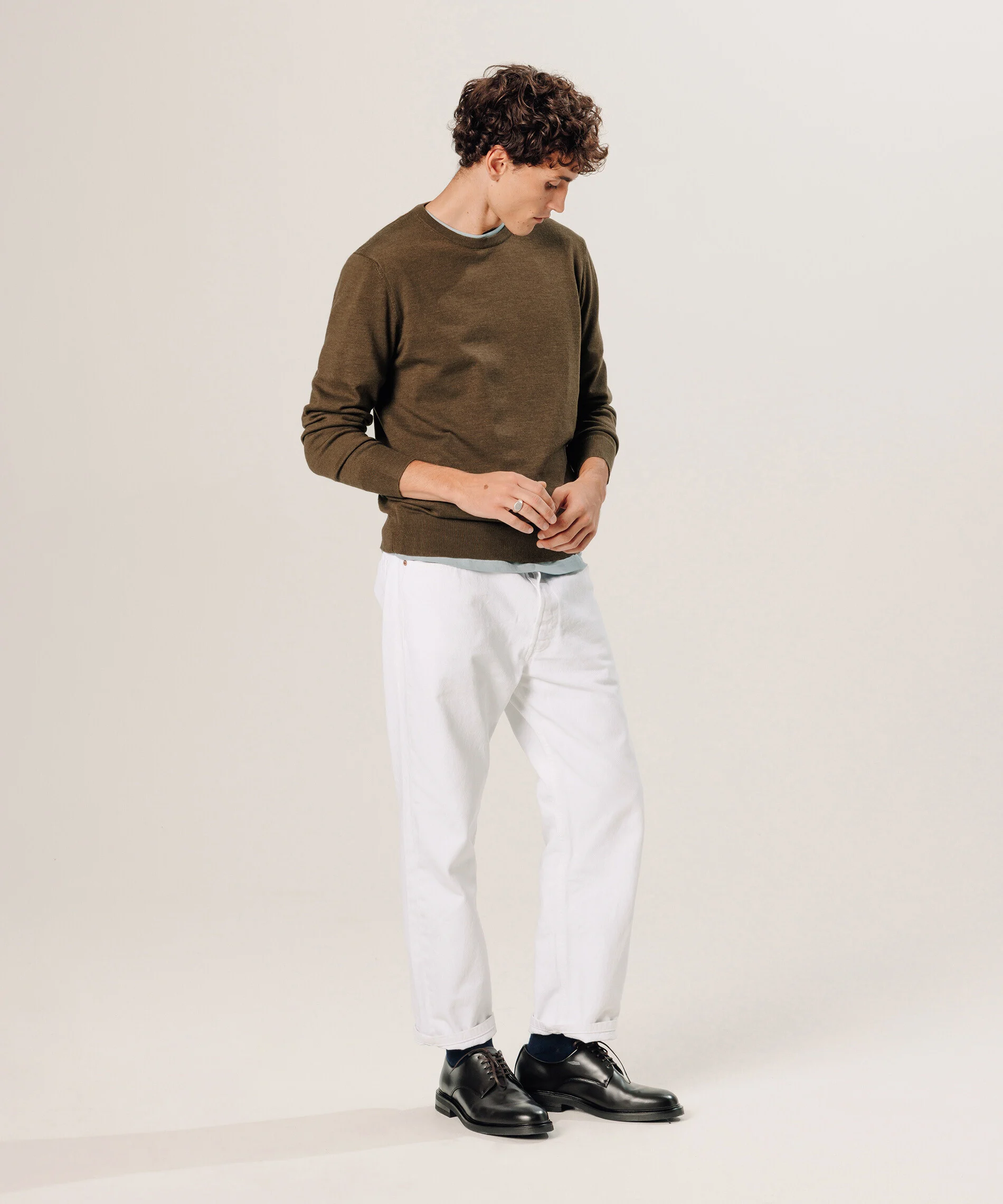 Pull col rond en laine mérinos | Marron