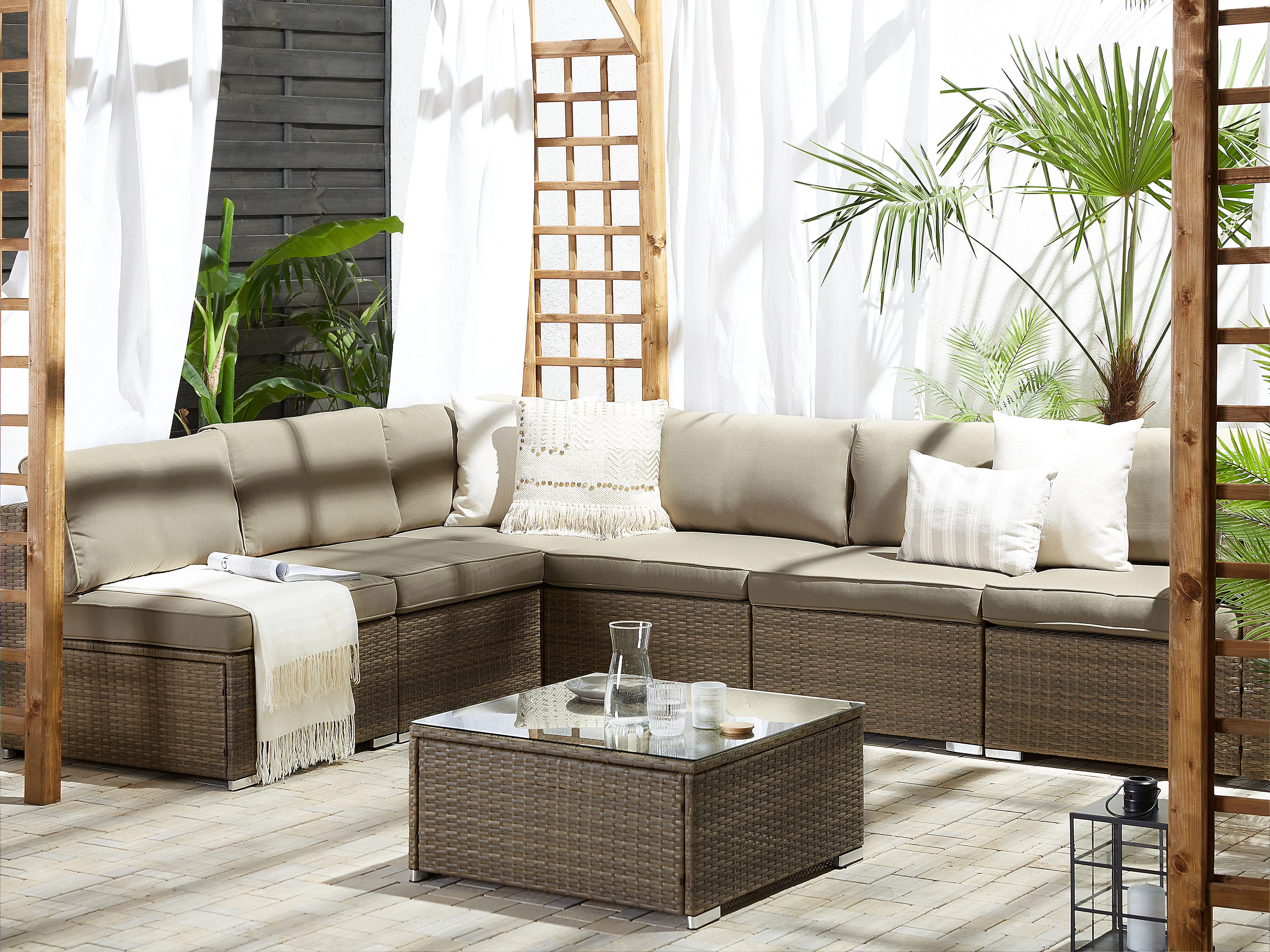 Tuin hoekloungeset met tafel 6-zits BELVEDERE PE rotan Bruin