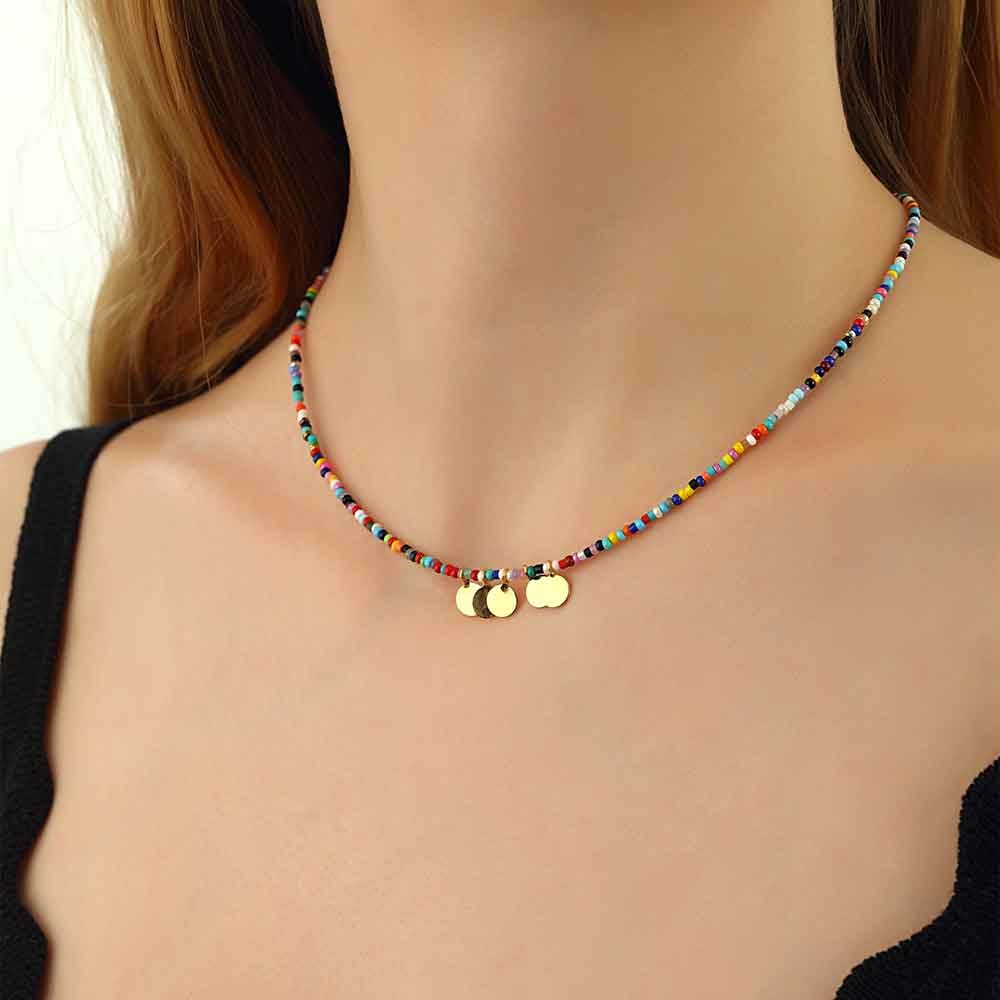 Collier - Laiton plaqué or & perles de rocaille