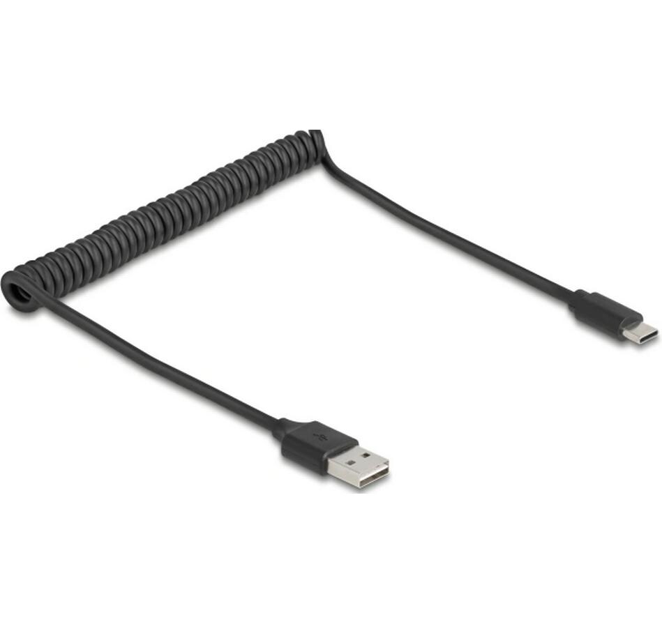 USB 2.0-Spiralkabel USB A - USB C 0.8 mFlexibles Spiralkabel für USB-Verbindungen