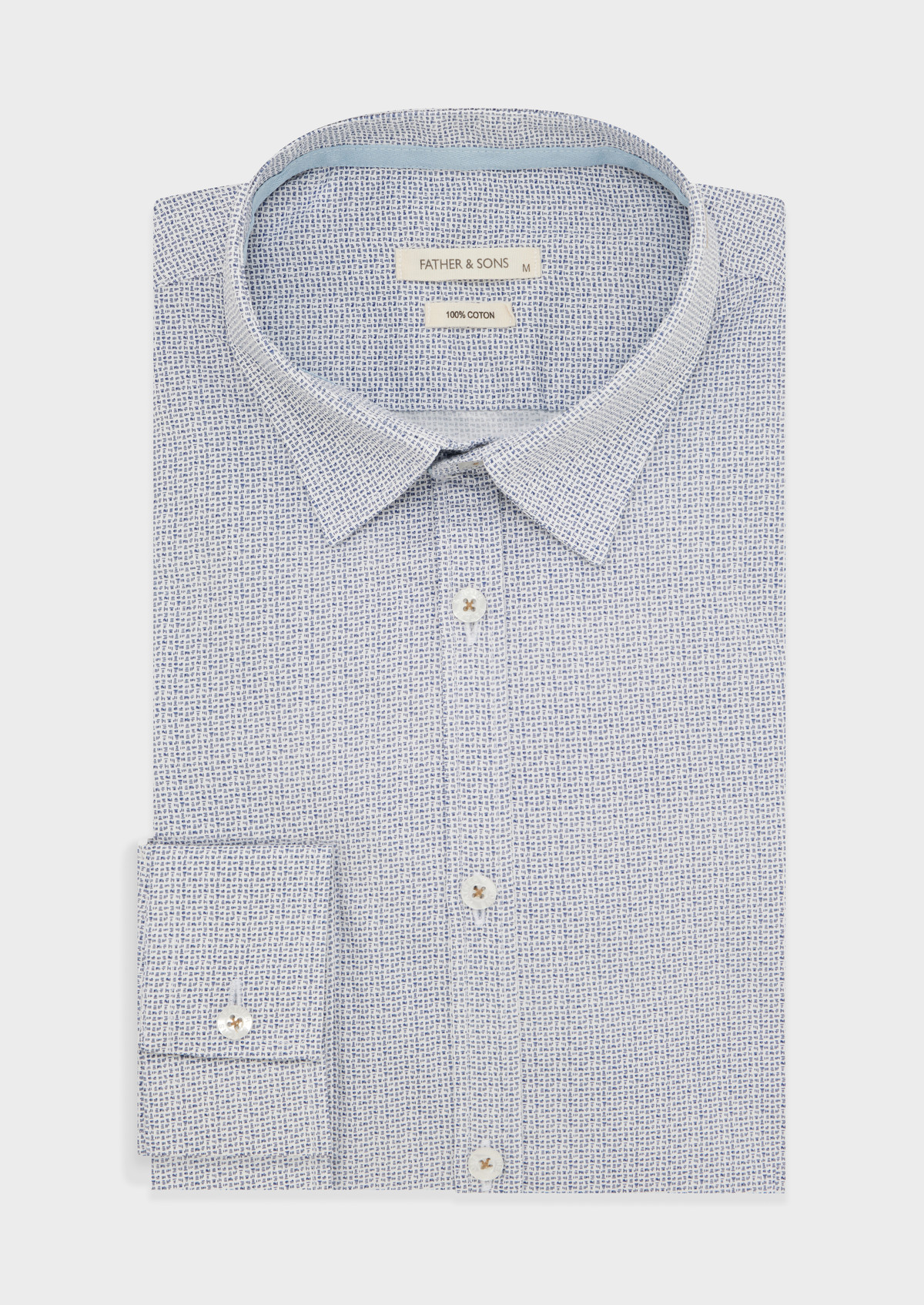 Chemise sport Slim en popeline de coton blanc à motif fantaisie bleu