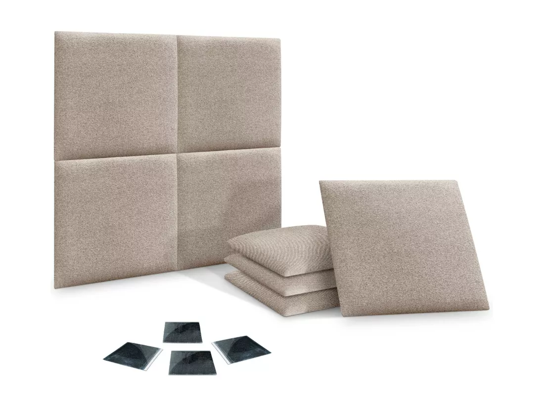 DHOME Lot de 8 Panneaux Rembourrés en Tissu Aqualine Autocollants pour Mur Acoustiques Absorbants Protection contre les Chocs (Sable, 60x60cm, x8)