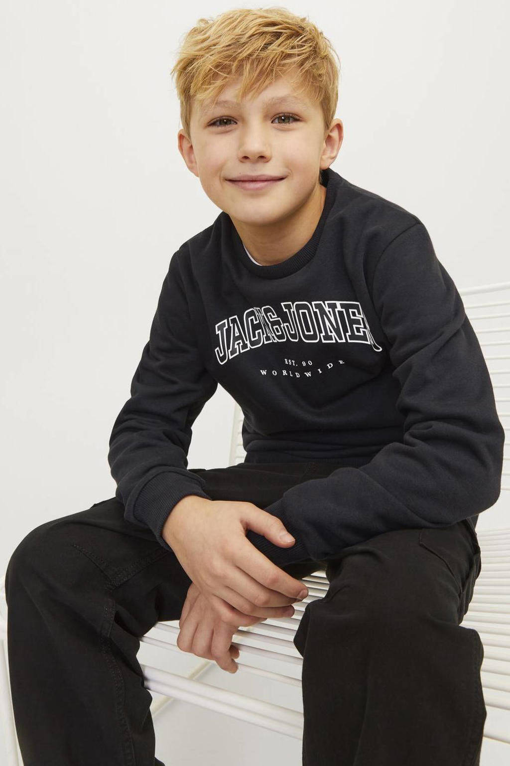 JACK & JONES sweater JJECALEB met logo zwart