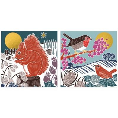 woodblock animals christmas box x10