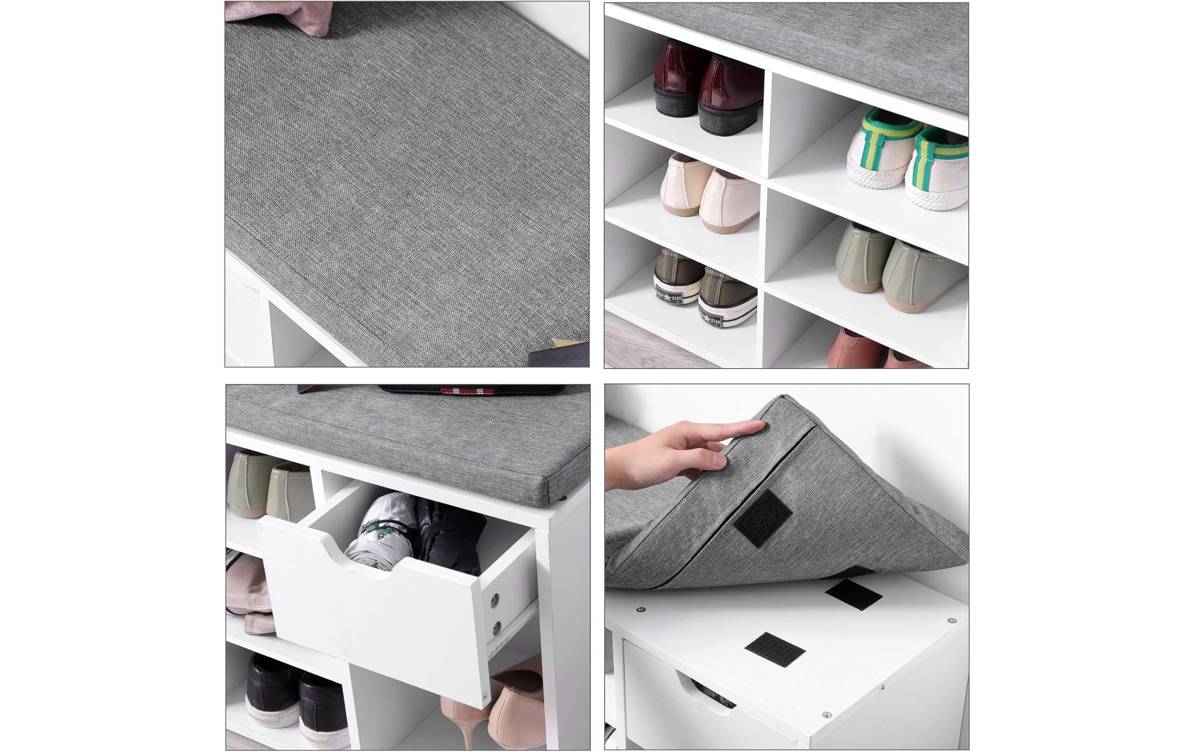 Schuhschrank mit Polster, 104 x 30.5 x 48 cm, Weiss<br>Schuhbank mit 11 Fächer