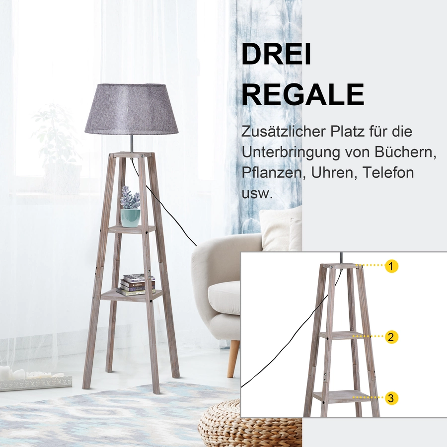 HOMCOM Stehlampe im skandinavischen Stil grau