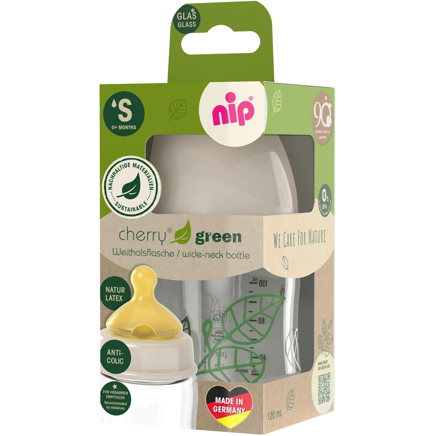 nip® Weithalsflasche cherry green Girl, 120 ml aus Glas