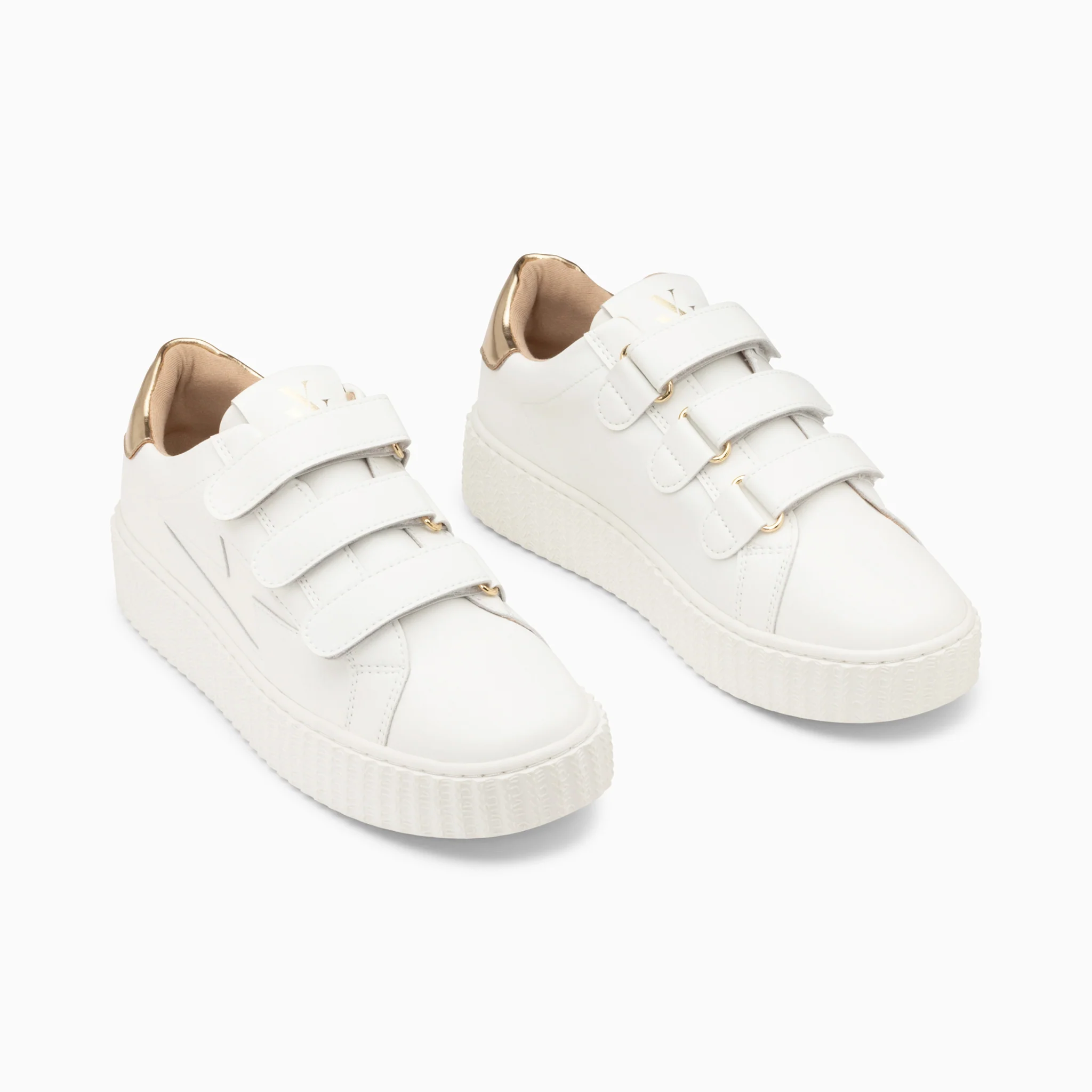 Sneakers-Baskets éclair Maria blanc et or à scratchs