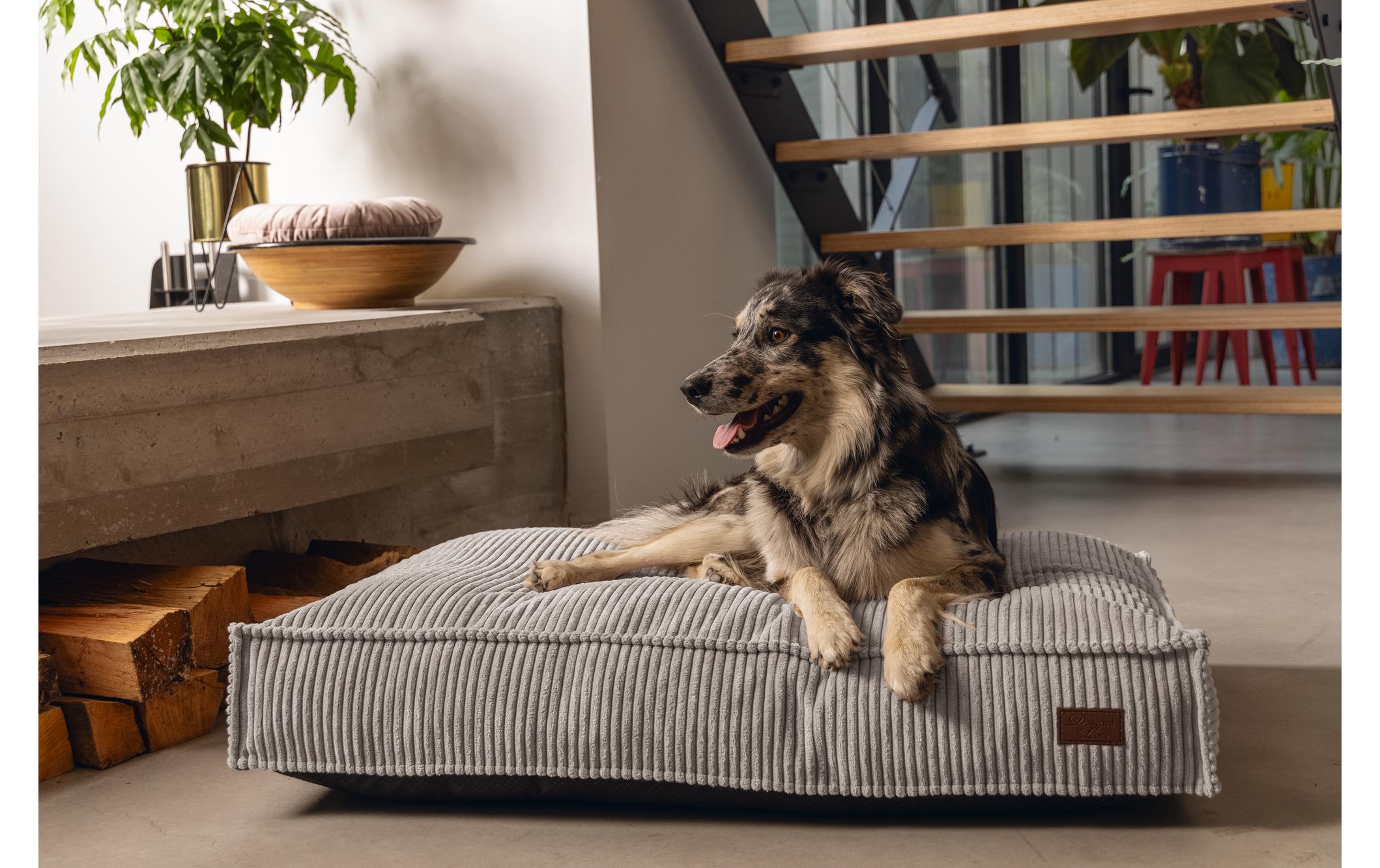 Hunde-Bett Ribbed Hellgrau 70x55X15cmLiegekissen aus geriffeltem Stoff mit Samtfeeling