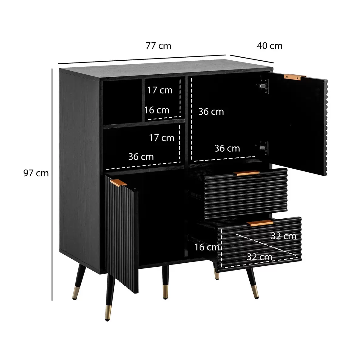 Sideboard Herce Eiche,gold,kupfer,schwarz