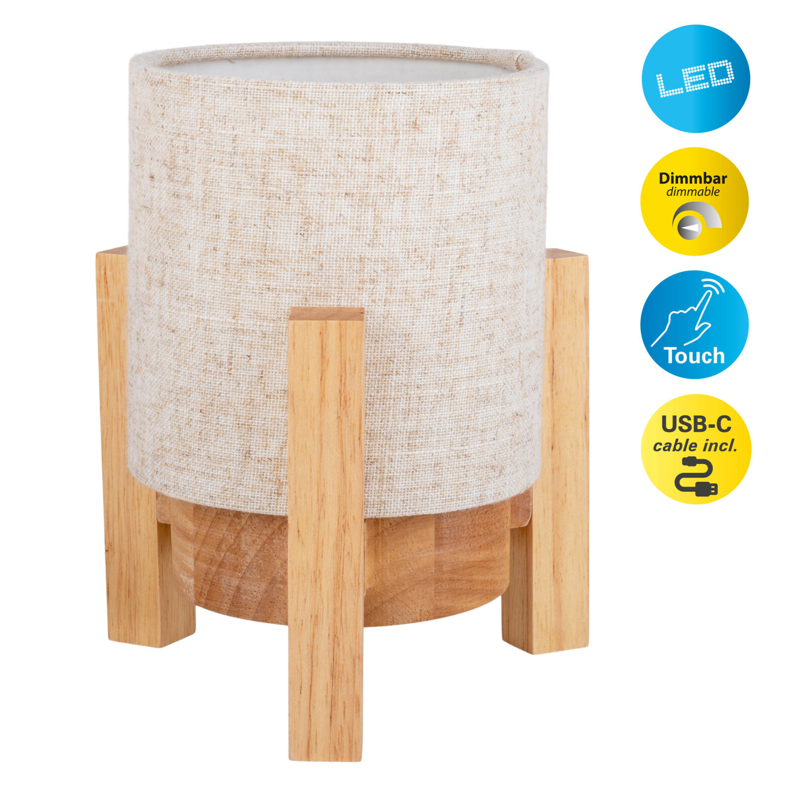 LED-Akkutischleuchte MADITA - natur - dimmbar - 19 cm Höhe