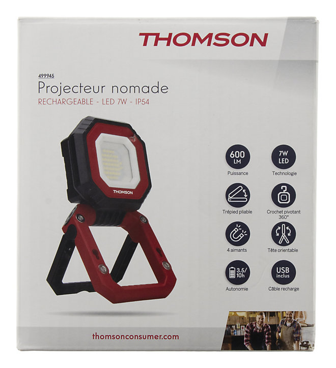 Projecteur LED nomade Thomson IP54 7W 600/800lm blanc neutre l.11 x H.12 cm dimmable