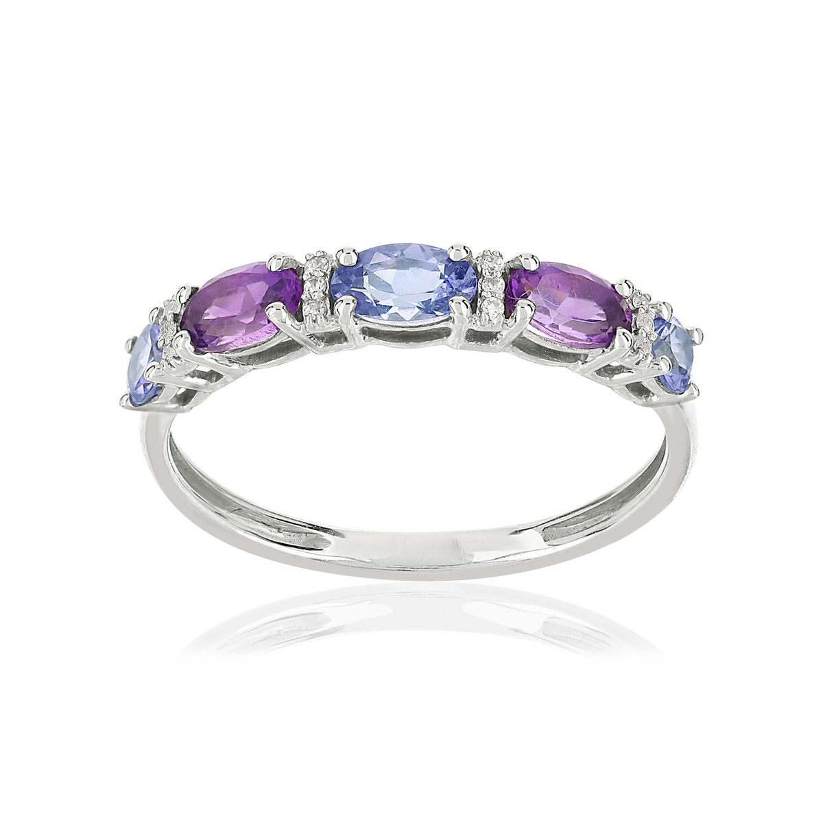 Bague or 375 blanc pierres fines et diamants