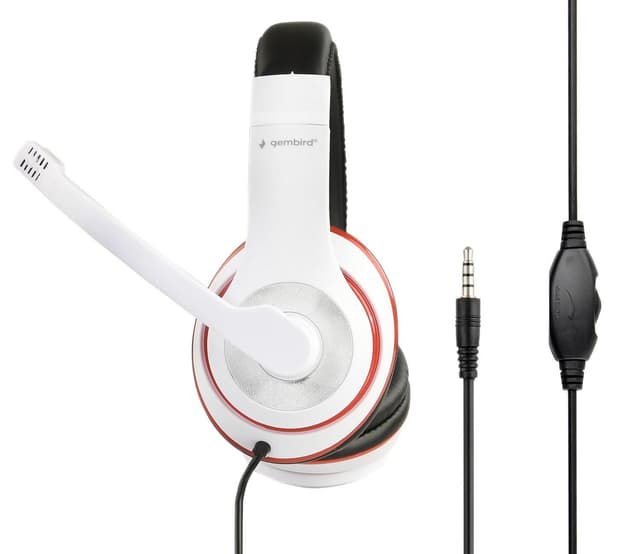 Gembird Stereo Headset MHS 03 WTRDBK Hvid og sort farve med rød ring, headset