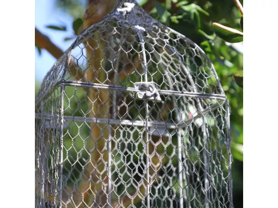 Cage à oiseaux décorative ancienne grillagée métal gris 23x17x45cm