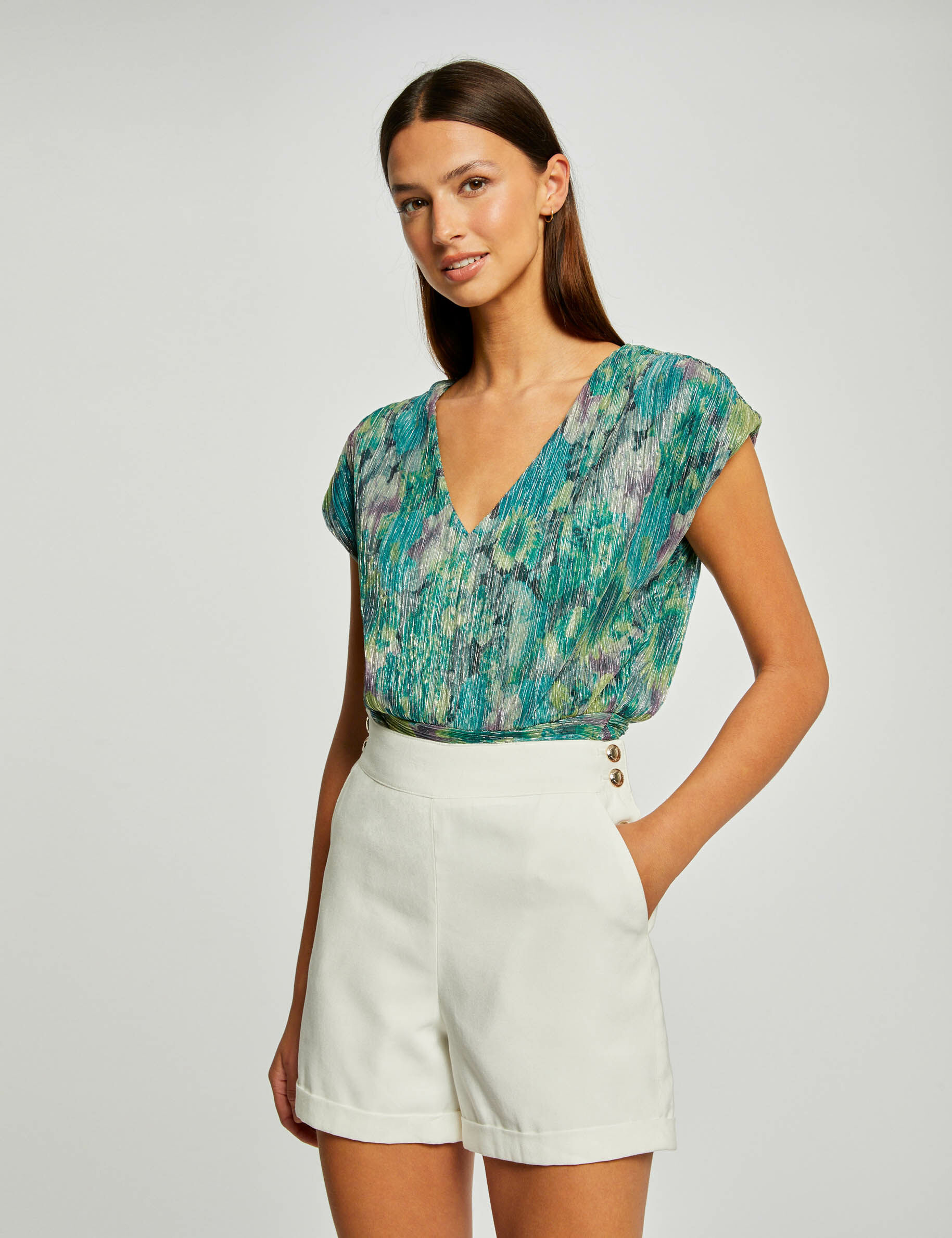 T-shirt manches courtes imprimé floral vert femme - vert