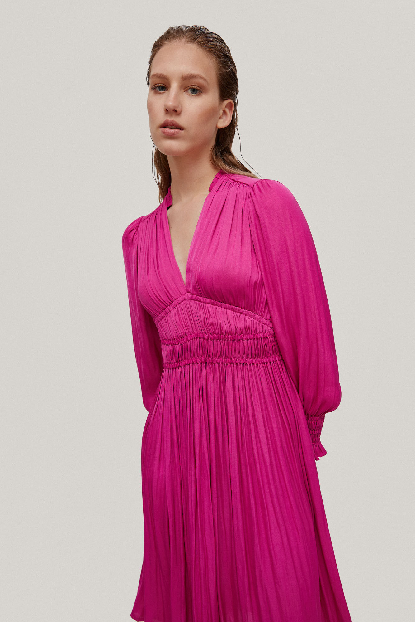 Vestido midi fluido - Rosa
