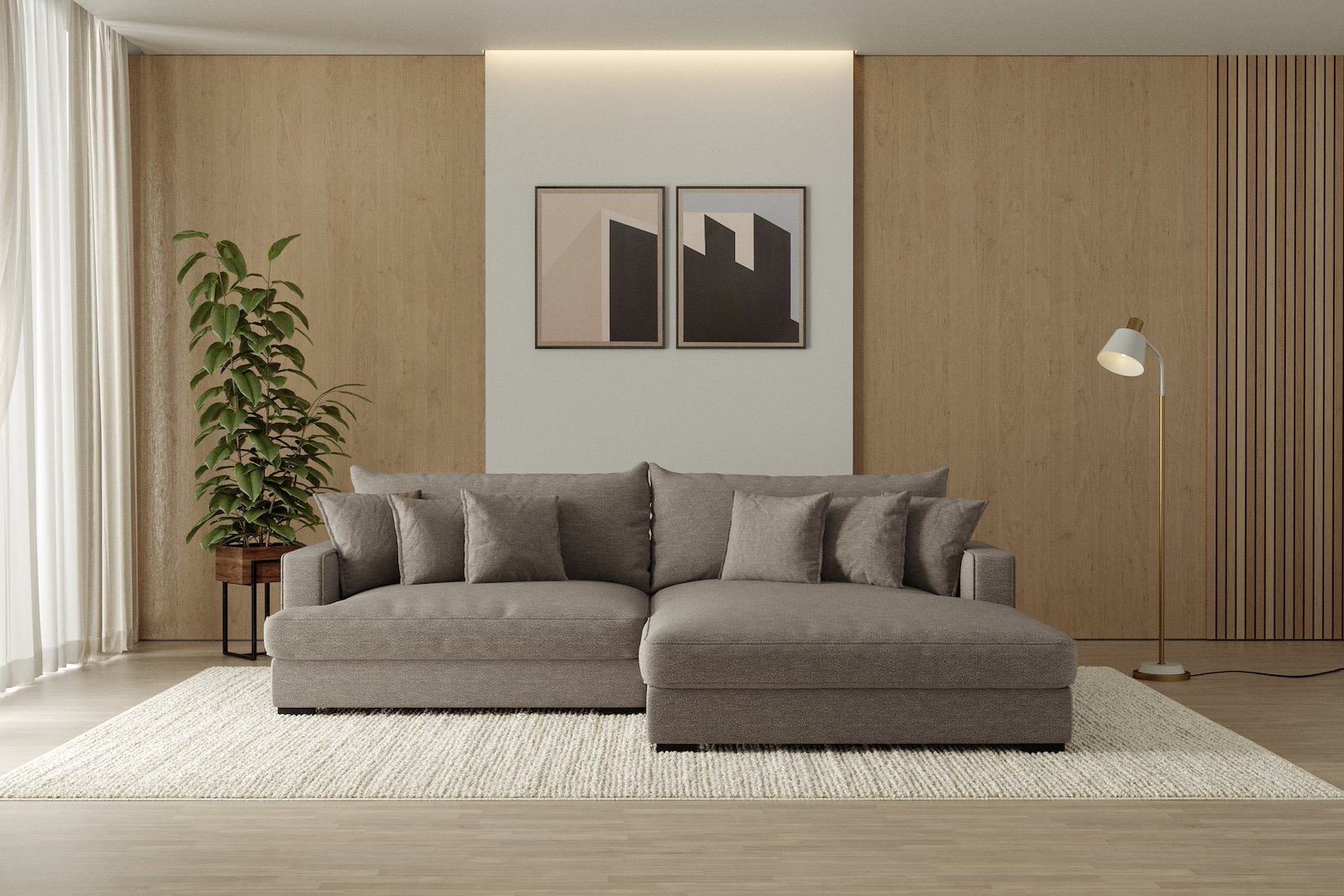 Rossi Lux 2-seter med XL sjeselong høyre Tekstil Beatto 1023 Grønn Grå, arm A med sorte ben. Lux Komfort.