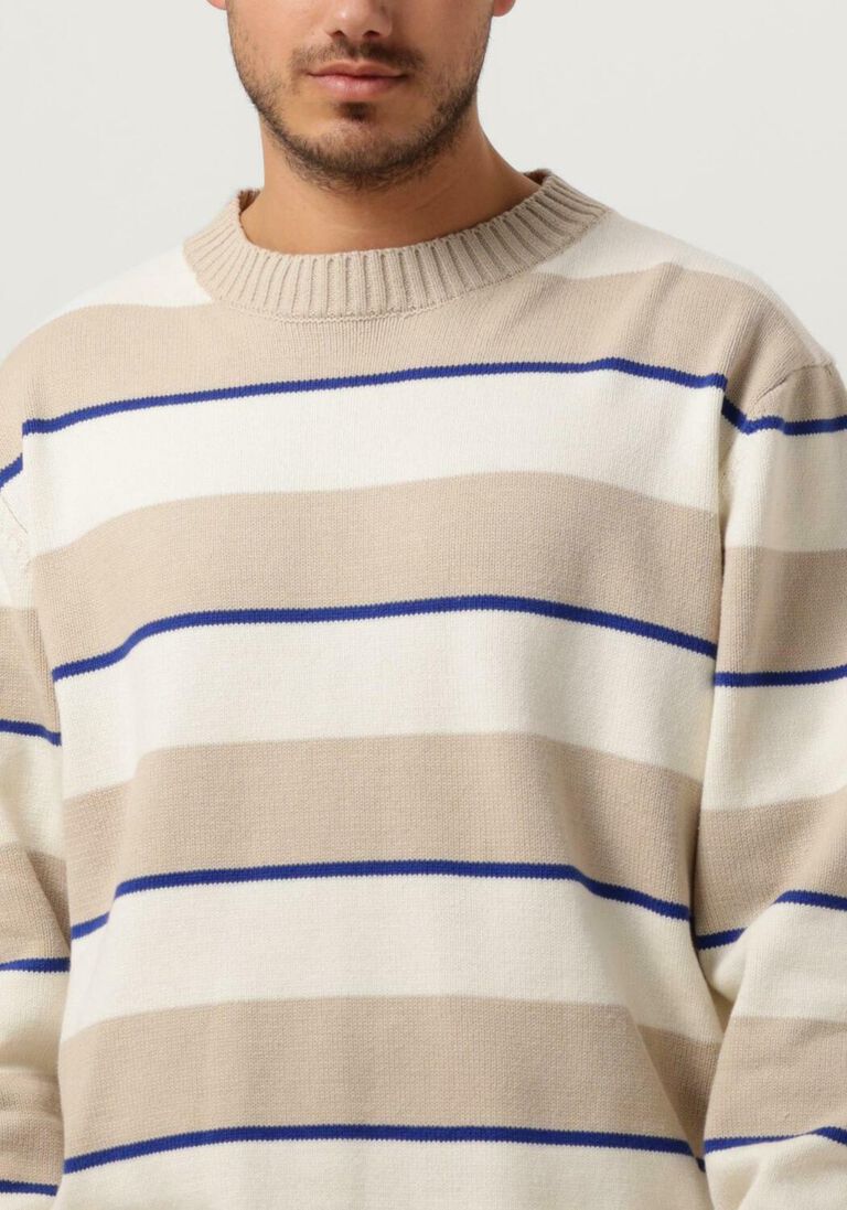 WOODBIRD zand woodbird trui wbkurt stripe crew
