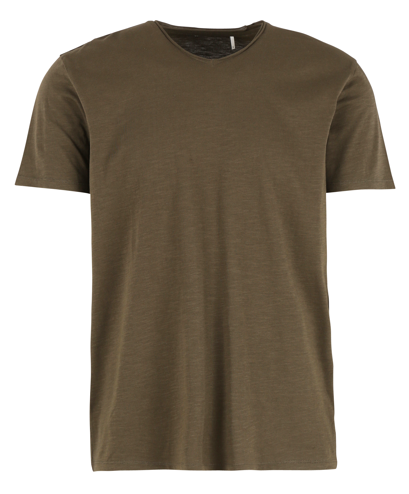 Tee-shirt col V slim en coton flammé | Kaki