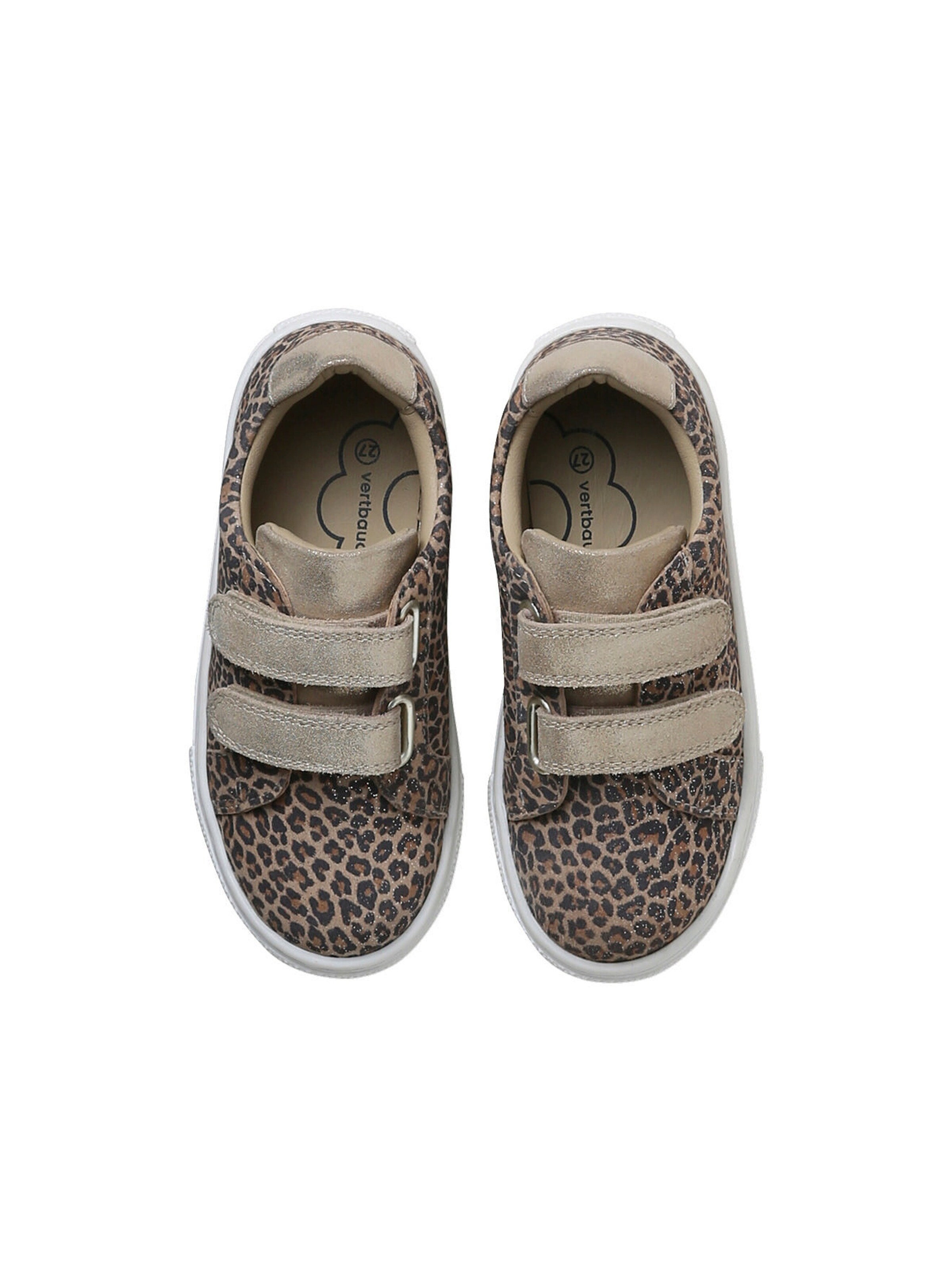 Vertbaudet Kinder Ledersneakers mit Klett und Anziehtrick beige bedruckt