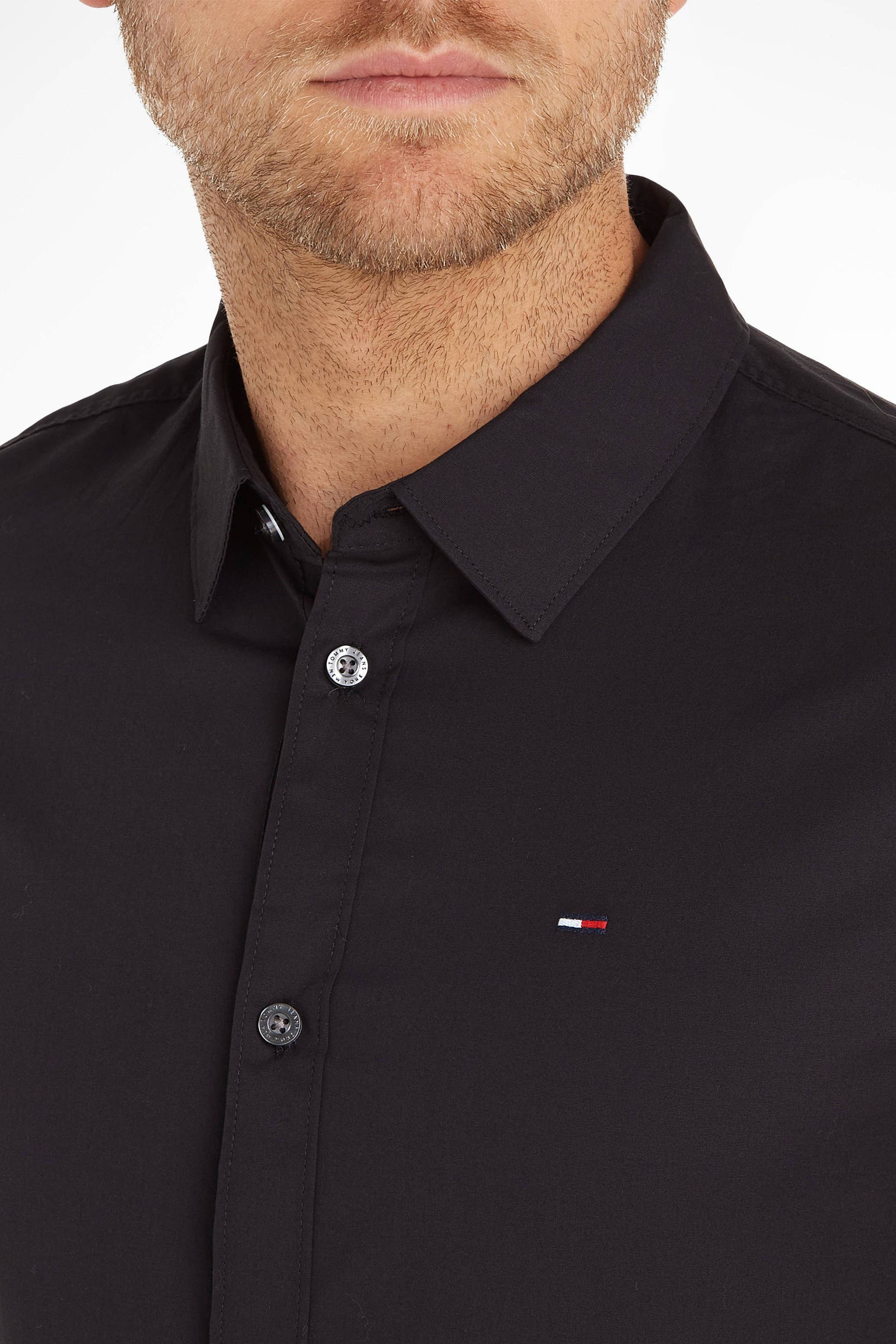 Tommy Jeans slim fit overhemd met katoen zwart