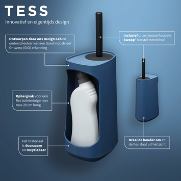Tiger Toiletborstelhouder TESS met opbergfunctie vrijstaand en Swoop borstel flexibel blauw/zwart