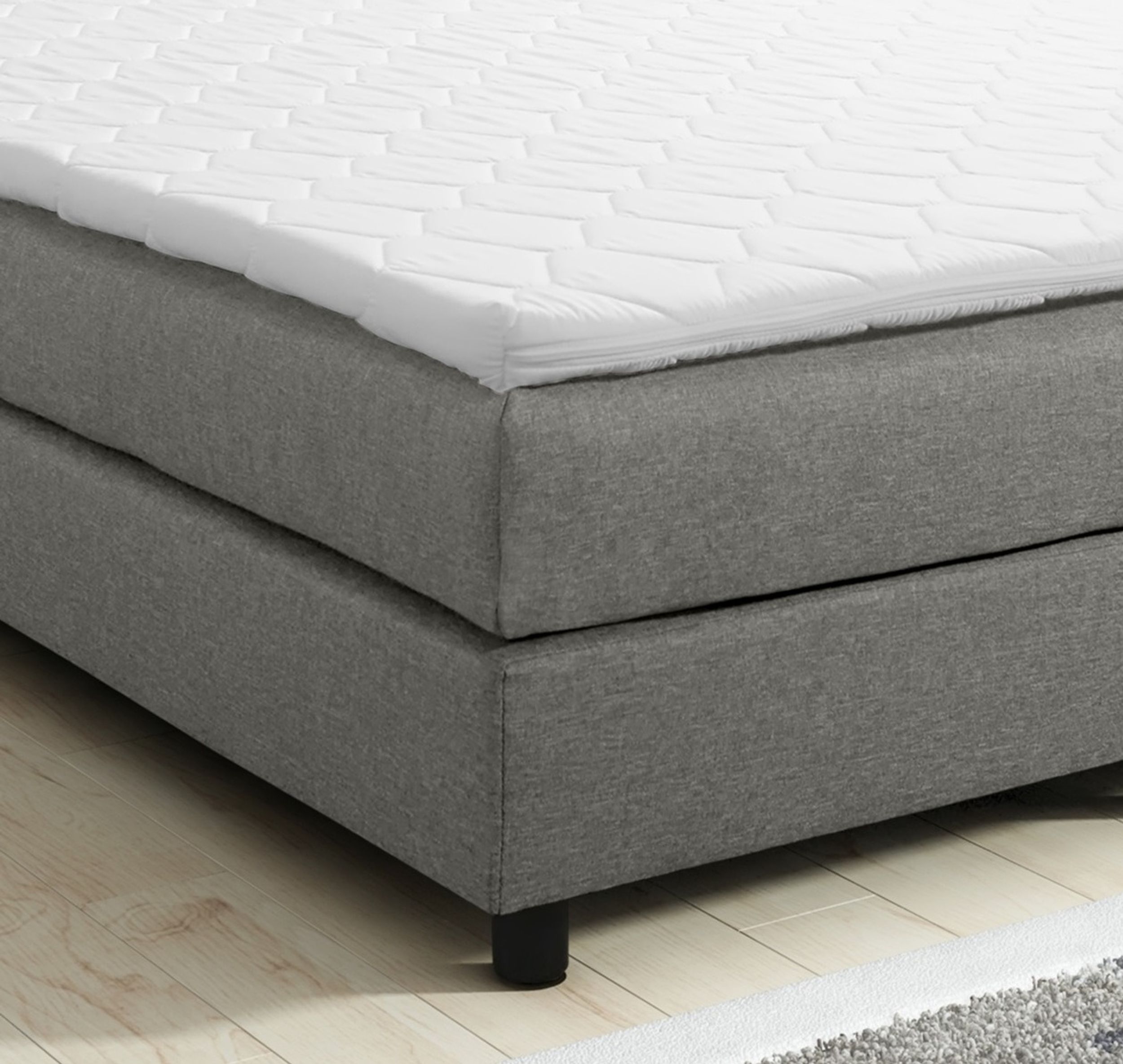 Boxspringbett Boxbett Glenn 1 Chester Hotelbett 140x200 Bett Topper hellgrau