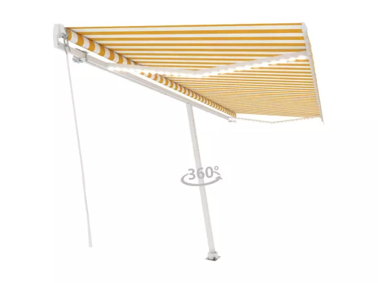 Auvent manuel rétractable avec LED 500x350 cm Jaune et blanc