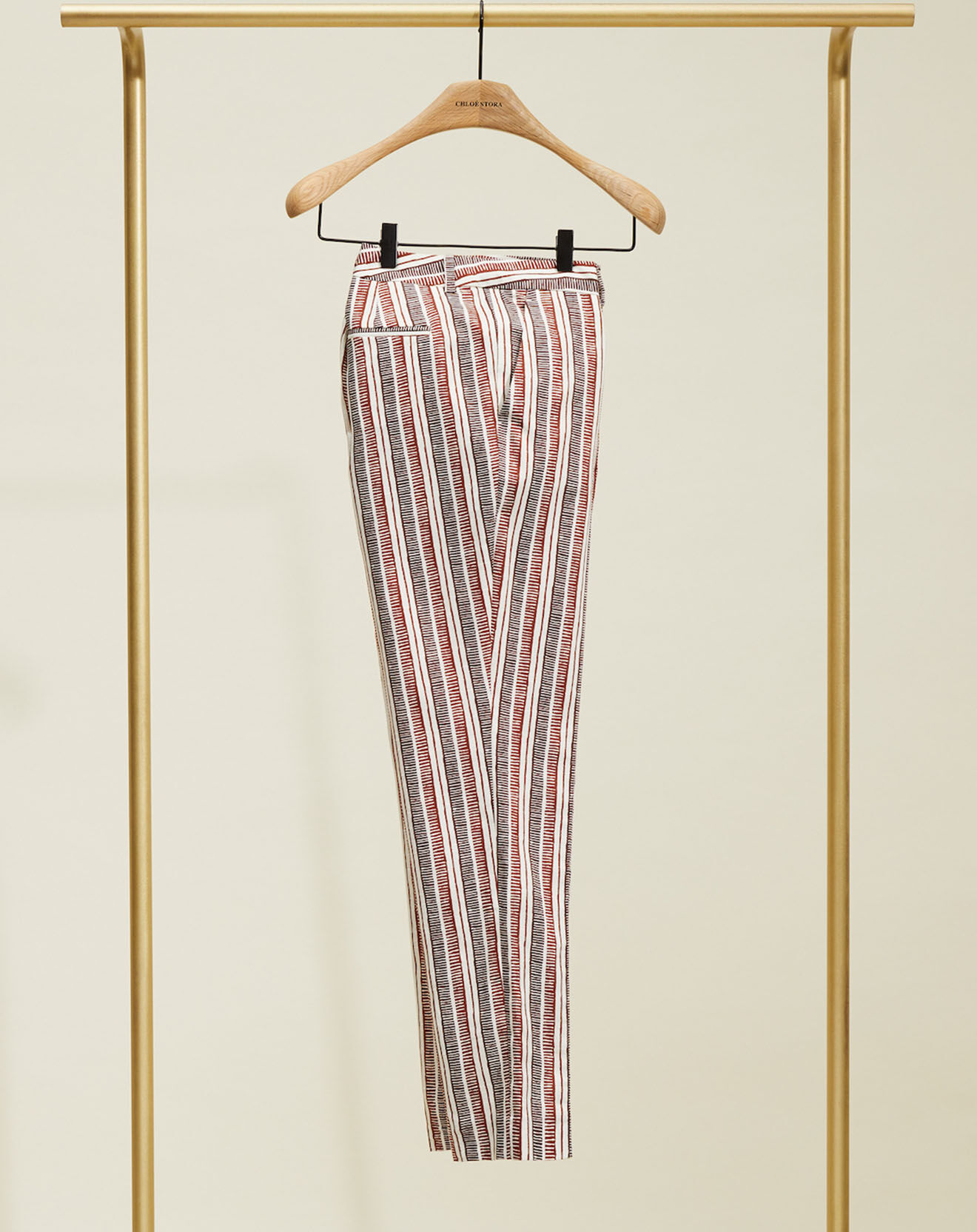 Chloé Stora Pantalon Priscille rayé terre/écru