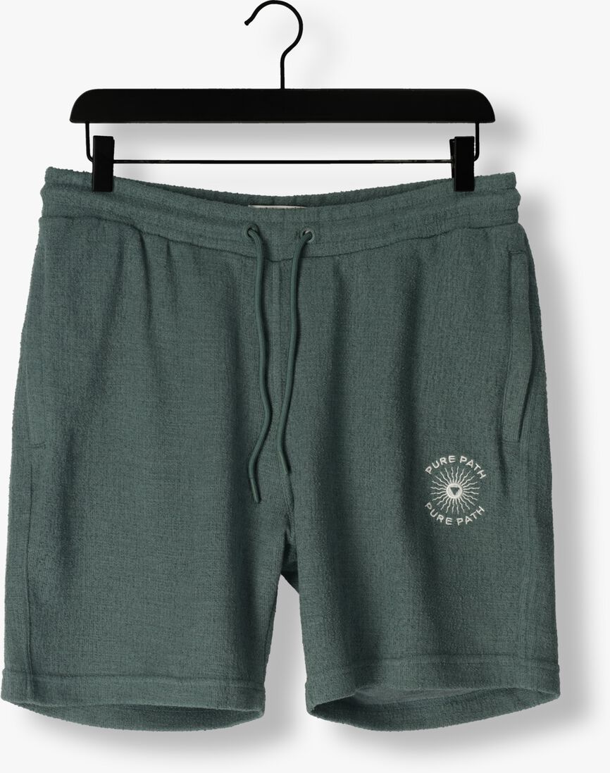 PURE PATH groene pure path korte broek structured short with pocktes, cords and front embroidery