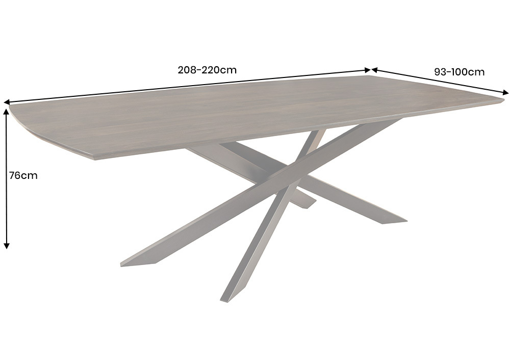 Massiver Esstisch SIGNUM 220cm dunkelbraun Mangoholz Bootsform Sterngestell