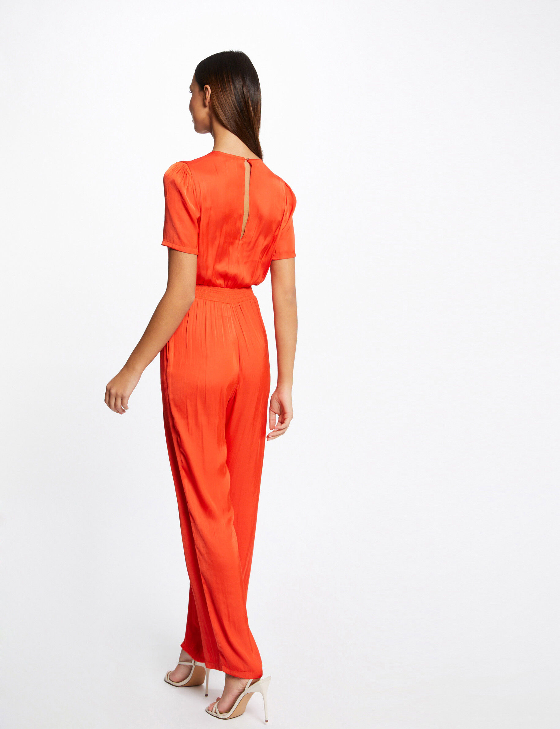 Combinaison droite fluide satin orange femme - orange