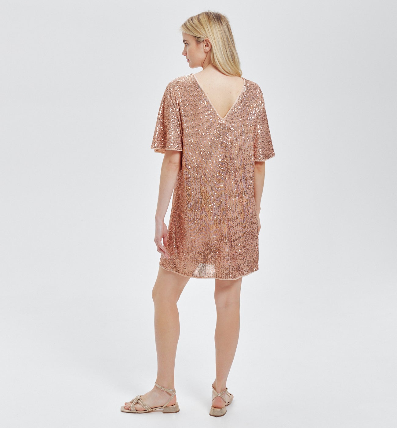 Robe courte à paillettes Femme - Rose