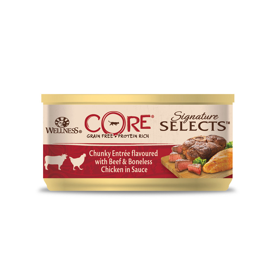 79g Wellness Core Carne Pedaçosa e Frango em Lata para Gatos