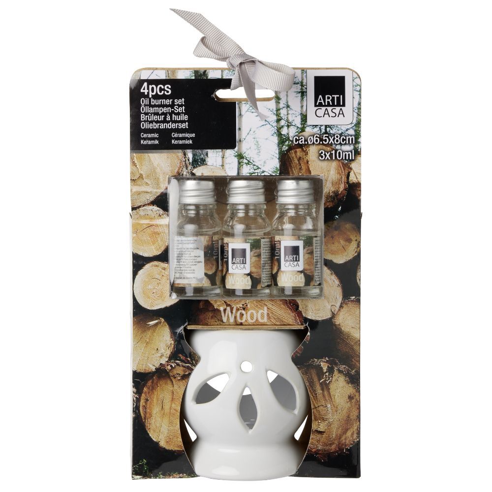 Brûleur à huile céramique avec liquide senteur bois 3x10ml