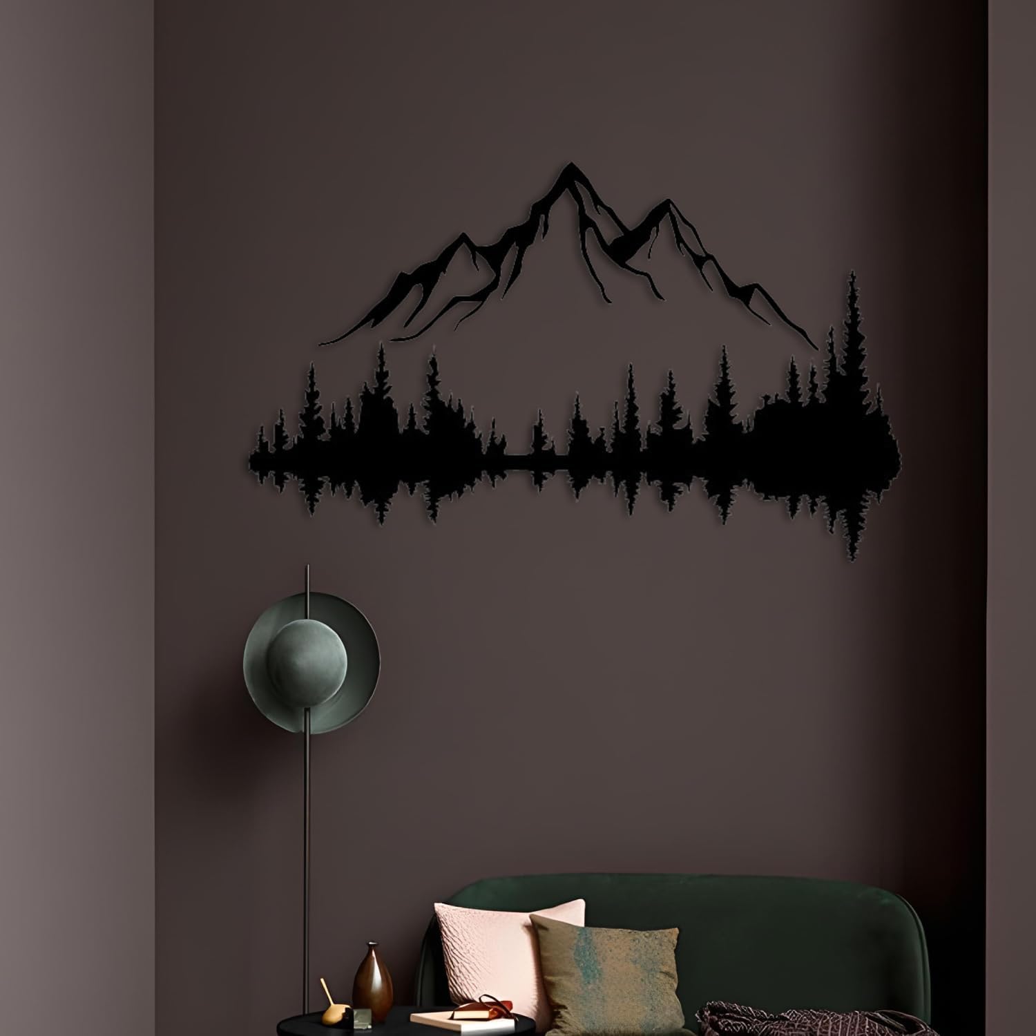 Metall Wandkunst Berg und Wald Metall Wanddekoration, große Wandskulptur für rustikales Zuhause, Innen und Außenbereich, Moderne Deko, Bilder für Zuhause Büro Wohnzimmer (Berg 2, Groß, Black/Black)
