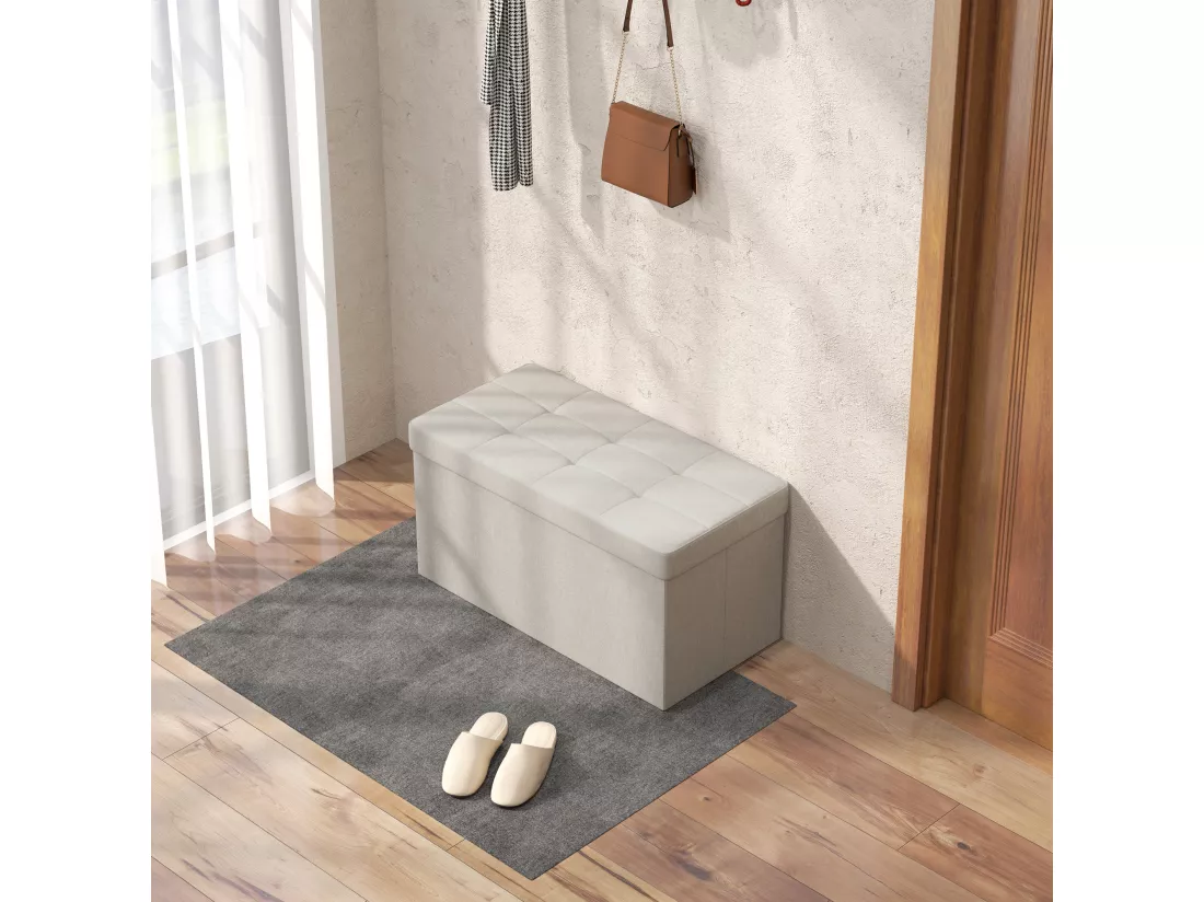 Banc coffre style Chesterfield effet capitonné dim.76L x 38l x 38H cm tissu blanc cassé