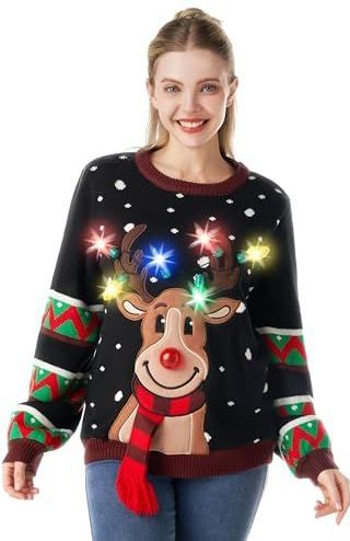 JOYIN LED Light Up kersttrui vrouwen, mannen, koppels, lelijke kerst trui, kinderen, met gloeilampen, M