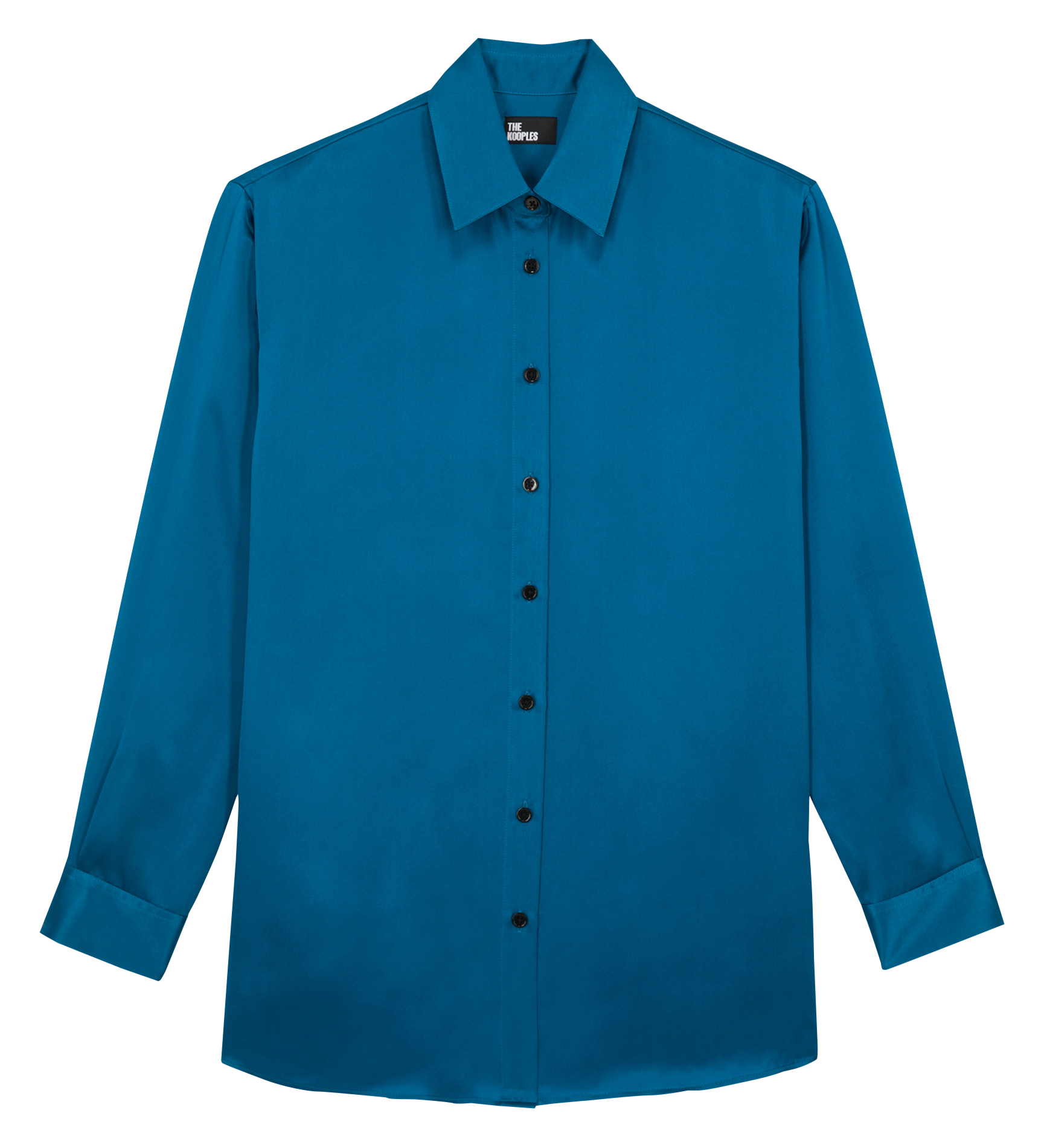 Chemise col classique satinée en soie| Bleu