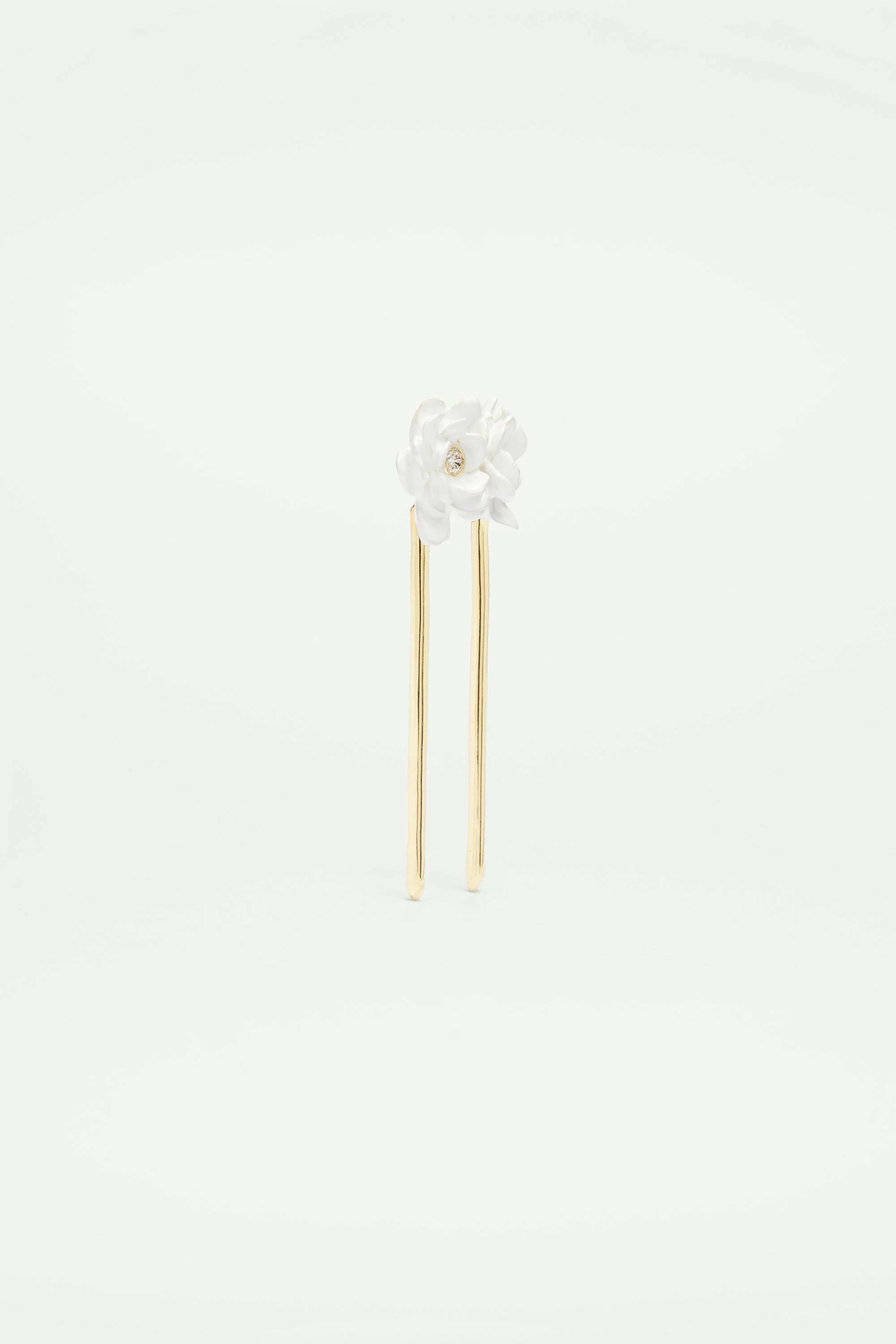 Épingle à cheveux gardénia et pierre en verre taillé | Blanc