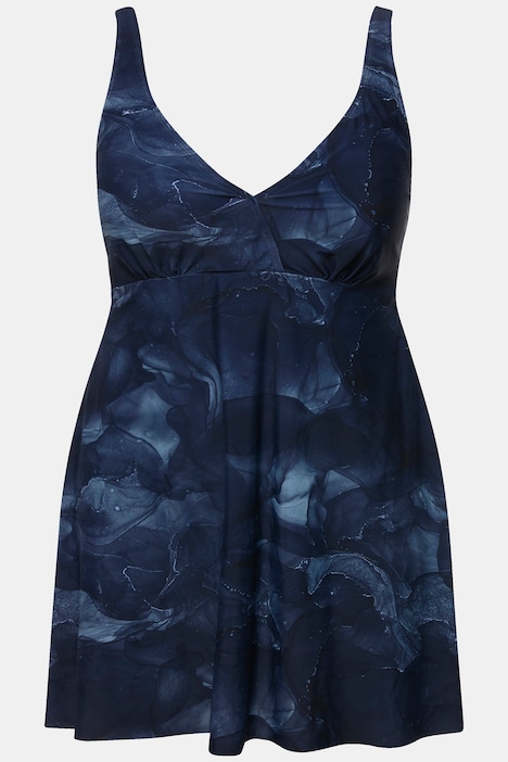 Badekleid, Marmormuster, Softcups, Zierbänder