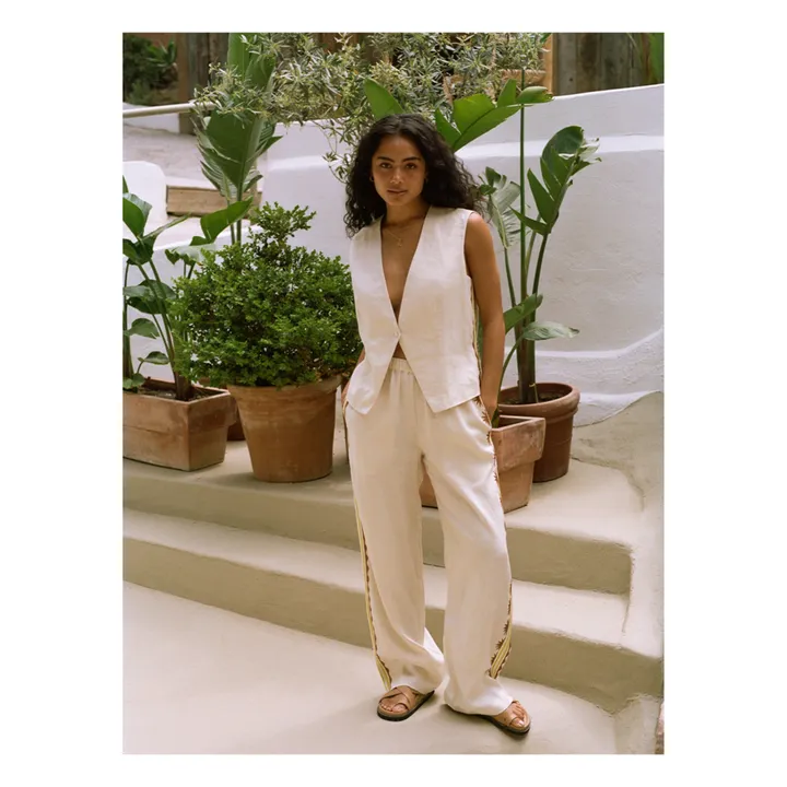 Soleil Soleil Pantalon Celine Broderies Lin | Ecru