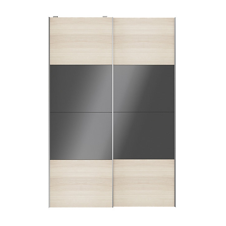 Portes de placard coulissantes 2 vantaux panneaux anthracite brillants et effet chêne GoodHome Atomia H. 225 x L. 150 x ép. 5,5 cm