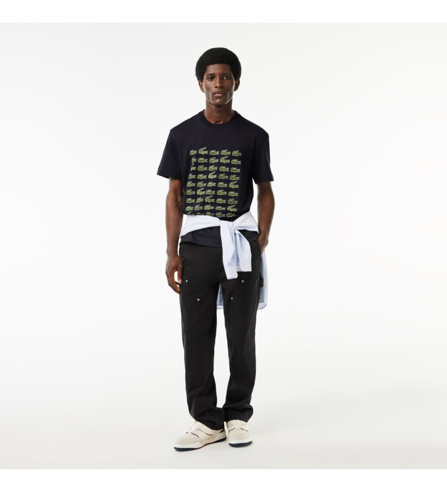Camiseta Lacoste de corte relaxado com estampa icônica azul-marinho.