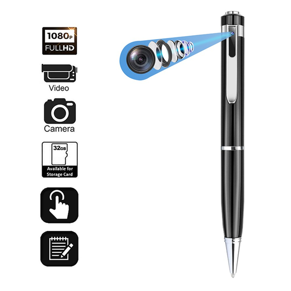 1080p Mini Kamera in Kugelschreiber-Gehäuse mit Akku (350mAh)   Micro SD Kartenslot - Schwarz