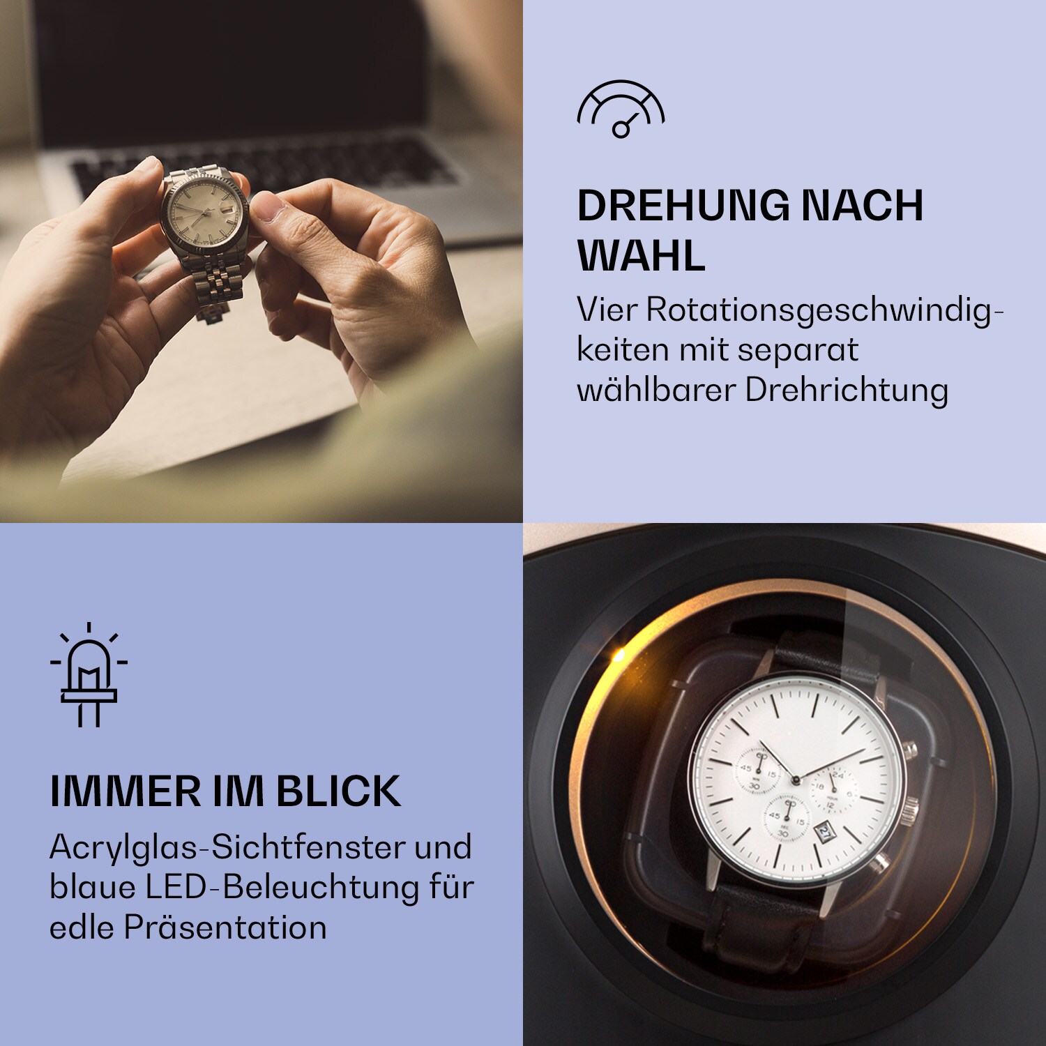 St. Gallen Premium Uhrenbeweger 2 Uhren 4 Geschwindigkeiten