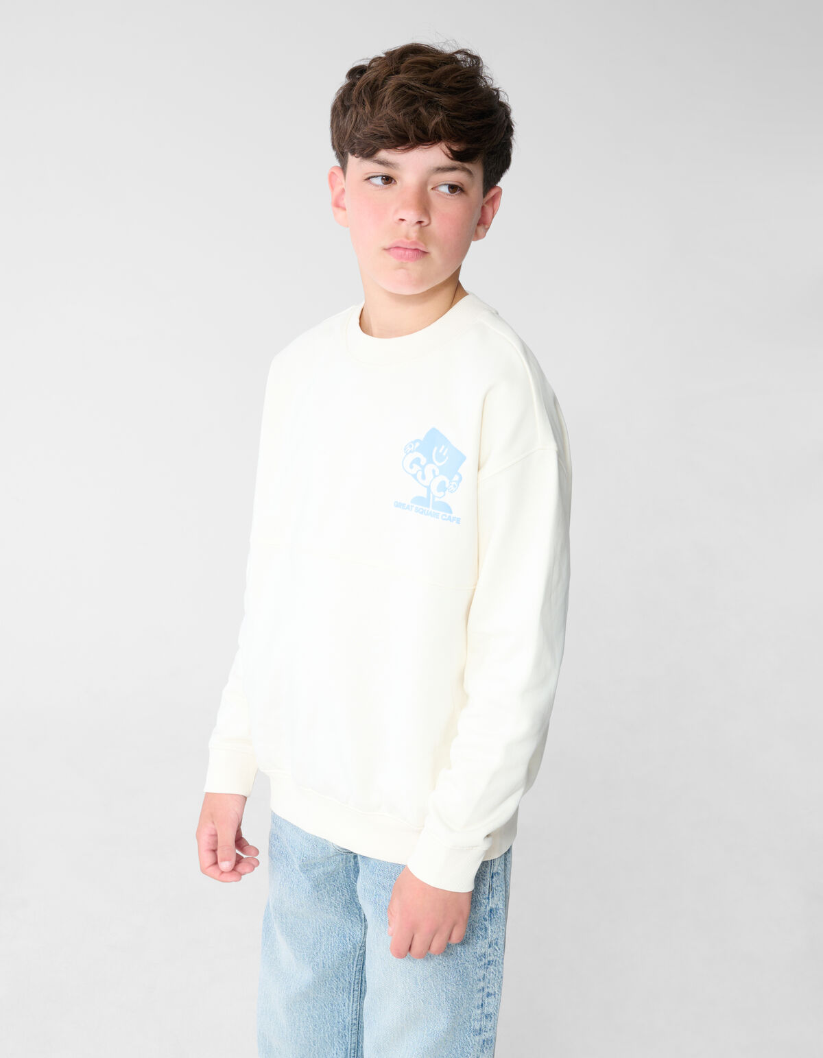 Café Artwork Sweater Gebroken Wit