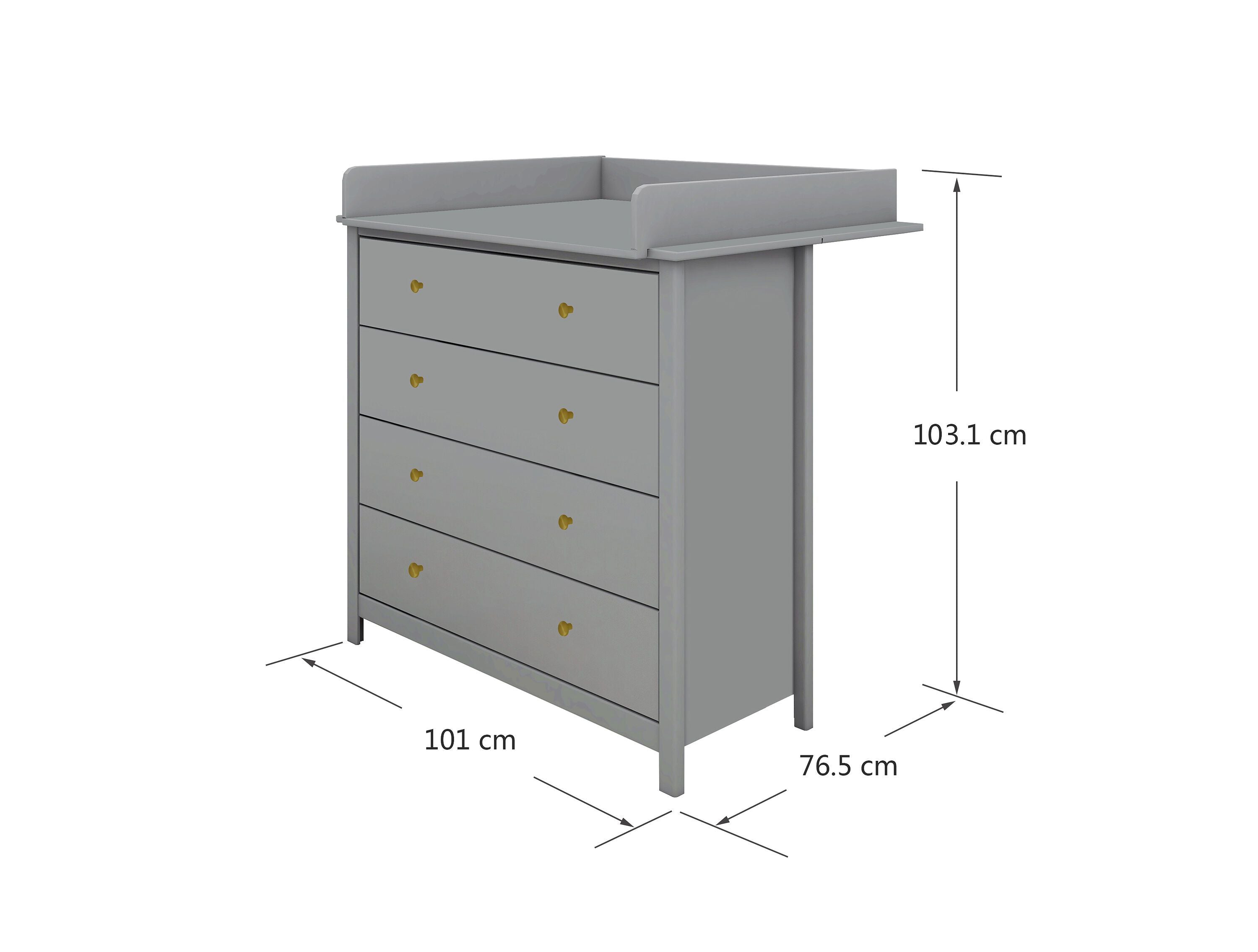 LUNA Wickekommode mit Aufsatz Grau - Grau / B: 101.0 cm x T: 76.5 cm x H: 103.1 cm