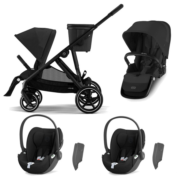 Poussette jumeaux Gazelle S Noire Moon Black + 2 Cloud T I-Size Sepia Black - CYBEX
